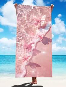 【便携速干柔软】夏季吸水超细纤维沙滩巾 | 70*140/90*180厘米可选 | 可选配收纳袋 | 粉色海岸风情印花 | 适用于沙滩、浴室、露营、健身、旅行 - 粉色 - 查看 3