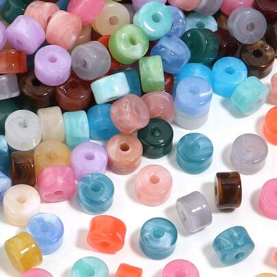 30pcs Acrylic Retro Gradient Color Cylinder Beads, DIY Accessories For Hairpieces, Bracelets, Necklaces, Earrings, Beading, Unisex Jewelry Findings, Home Decor, Car Ornaments, Clothing & Bag Charms, Tassels