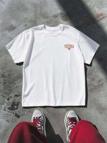1 Texas Longhorn Graphic Print T-Shirt, Casual, Double Print, 100% Cotton, Festival Wear - Urban Vintage Style, Unisex, Loose Fit, Short Sleeve, Crew Neck, Blouses For Women. Blouses.Casual Blouses For Ladies. - 白色 - 查看 2