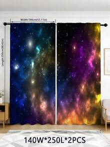 2 Panels Galaxy Nebula Starry Sky Curtains, Space Print Window Curtains, Soft Light Filtering Astronomy Curtains For Boys Girls, Machine Washable - Multicolor - View 29