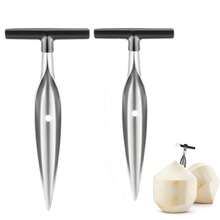 1/2pcs Stainless Steel Coconut Opener Tool Set, With Straw And Cleaning Brush, Easy To Open Fresh Coconut, Essential Kitchen Tool For Coconut Water - Silver - View 12