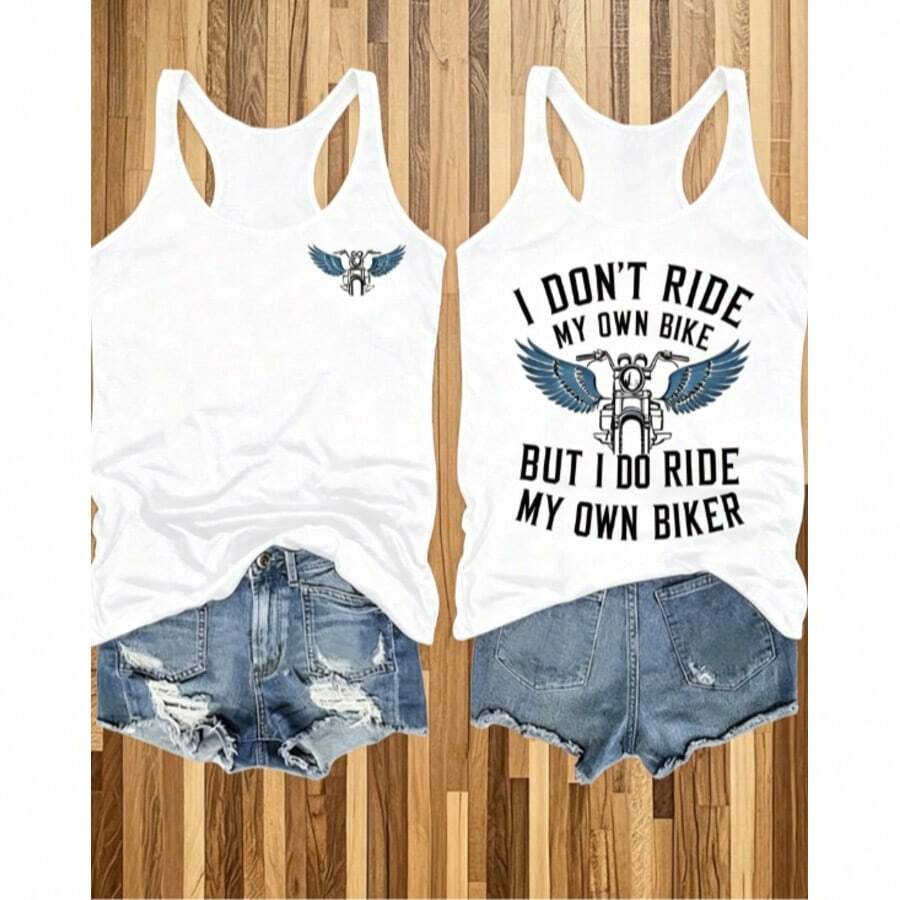 Motorcycle Companion Cool Vest| "Not Riding A Bike But Riding A Motorcycle" Winged Motorcycle Street Style Sleeveless Top, Cotton Blend Double-Side - 白色 - 查看 1