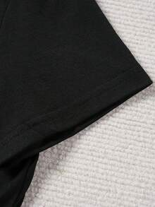1 pieza de camiseta de manga corta con cuello redondo y estampado de corazones y diamantes en imitación de mezclilla para mujer, top casual de moda para mujer, ropa elegante para mujer, regalo de vacaciones, regalo de cumpleaños. - Negro - Ver 5
