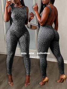Slayr Nuevo Mono Ajustado de Mujer con Estampado de Leopardo y Espalda Descubierta, Estilo Sexy y Delgado, Pantalones Largos, Ideal para Primavera/Verano, Festivales de Música, Día de San Valentín, Estilo Casual y Sencillo, Básico, Y2K, Sensación de Internet, Superventas, para Citas Diarias, Estilo Chica Sexy, Cuello Redondo, Espalda Descubierta, Traje de Entrenamiento, Body Deportivo, Estampado de Cebra, Top de Yoga para Mujer - Negro - Ver 11