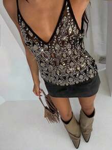 Camiseta de tirantes con lentejuelas en degradado naranja brillante - Negro 2 - Ver 9