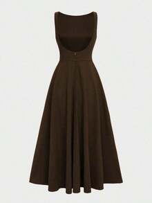 Elegante vestido maxi romántico francés con espalda descubierta, cintura ceñida y diseño calado, elegante y sexy, adecuado para Navidad, fiestas de vacaciones, citas de verano - Marrón - Ver 9
