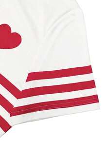 Camiseta de manga corta de mujer con cuello redondo, estampado de rayas, parches y corazones, de uso casual y versátil para uso diario - Multicolor 9 - Ver 4