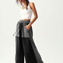 BohoFeels Women's Casual Knit Patchwork Loose Wide Leg Washed Pants - Negro - Ver 11