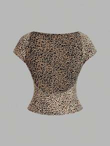4 piezas Camisetas de mujer de cuello redondo, ajustadas, con espalda descubierta y diseño minimalista de patrones, adecuadas para el verano - Multicolor 19 - Ver 9