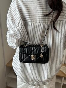 2026 Luxury Quilted Solid Color PU Special Lock Shoulder Bag For Women, Multi-Functional Clutch, Suitable For Daily Outings, Work, Parties, Dates And More, Also Great As A Gift - Black - View 4