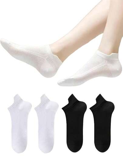 3/5 Pairs Of Black And White Short Socks, Simple And Fashionable, Soft And Lightweight Low Top Ankle Socks, Suitable For Both Men And Women