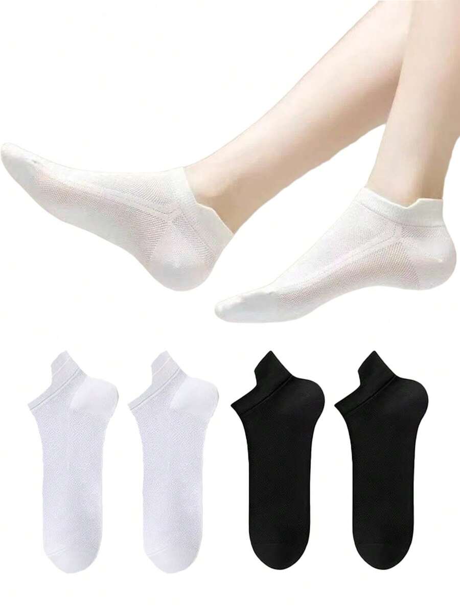 3/5 Pairs Of Black And White Short Socks, Simple And Fashionable, Soft And Lightweight Low Top Ankle Socks, Suitable For Both Men And Women - Multicolor - View 1