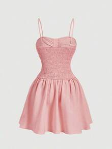 Vestido camisero corto con decoración de botones para mujer, amarillo pálido - Rosa Pálido - Ver 5