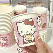 SANRIO 三丽鸥 Hello Kitty 可爱粉色猫咪图案一次性纸杯，25/50个装，卡通印花，8盎司/12盎司容量，加厚冷热饮杯，适用于派对、家庭、办公室等场合。 - 彩色 - 查看 12