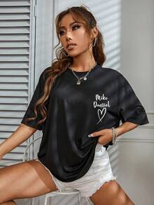 Camiseta Casual de Corte Holgado para Mujer con Estampado "LIFE IS BETTER with MY S" - Letras en Blanco y Negro, Cuello Redondo, Manga Corta, Tela de Elasticidad Media, Lavable a Máquina, Top de Primavera/Verano, Ropa Casual, Estilo Relajado Y2k - Blanco - Ver 5