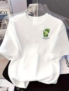 Women's Short Sleeve T-Shirt With Mojito And Lime Print - Casual White Round Neck Blouse With Mint And Citrus Design, Breathable And Machine Washable Fabric For Spring And Summer Outfits, Spring Fashion, Relaxed Fit Shirt, Comfortable Clothing, Y2k T-Shirt. - 白色 - 查看 4