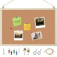 Tablero de Corcho para Pared Tablero de Mensajes Suave Tablones de Anuncios Colgante Pizarrón de Corcho con 5 Chinchetas Corkboards Enmarcado Tablón de Fotos Funcional para Oficina Hogar Aula 60*40cm - Caqui - Ver 1