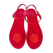 A Pair Of Round Toe New Jelly Sandals For Women, Non Slip Soft Bottom PVC Beach Sandals, Lemon Fruit - 山茶花紅色 - 查看 2
