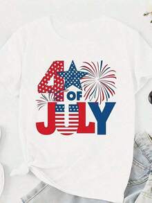 3 camisetas% algodón con estampado de fuegos artificiales y estrellas del 4 de julio, diseño patriótico para la celebración del Día de la Independencia, Día del Deporte, atuendo de Mama USA, camiseta para mujer, Pascua, Día de la Madre, celebración del Día de la Independencia, Copa Mundial 2026.|Moda Urbana Local de Primavera/Verano||Uso Casual Diario Primavera Verano Moderno Moldeador|Conjunto de verano para mujer, ropa de vacaciones|Blusas elegantes para mujer, ropa de primavera, blusas de verano. - Blanco - Ver 3