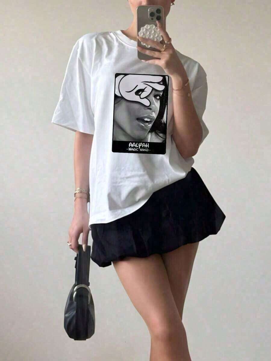 Camiseta de Moda para Mujer con Cuello Redondo y Estampado Gráfico Artístico, estilo deportivo urbano, ideal para uso diario y nuevas  2026