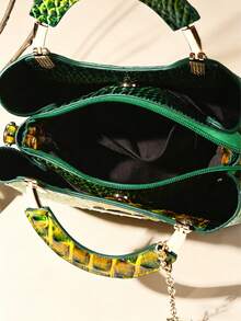 WOLFDIARY Elegant Crocodile Print Small Handbag, Fashionable Single-Shoulder Crossbody Wallet For Ladies, High-End Small Handbag With Multiple Compartments - 7#黃+綠 - 查看 6