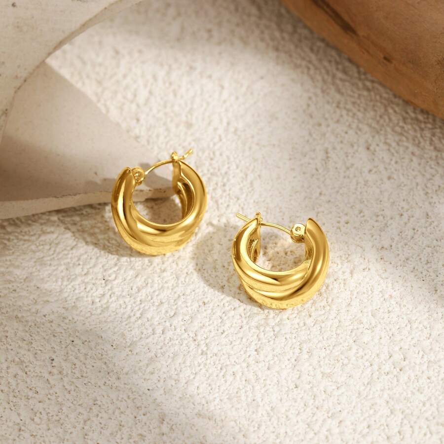 1 Đôi bông tai vòng nhỏ màu vàng kiểu đan chéo, tối giản và thời trang dành cho nữ - Hoa tai - Xem 1