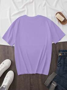 Camiseta casual de mujer con estampado de corazón y cuello redondo, para verano - Púrpura malva - Ver 2