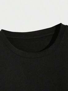 Women's Modern Minimalist Cotton T-Shirt With Cartoon Print Of Mom And Son/Daughter, Thick Cotton T-Shirt For Women (PC) Casual For Everyday Wear - 黑色 - 查看 3