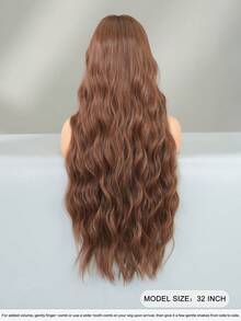7JHH WIGS Extra Long Body Wave Mocha Brown Wig For Women 32 Inch Elegant Wavy Curly Wig With Bangs, Natural Looking Soft Fluffy Synthetic Heat Resistant Fiber Hair Wig For Daily Wear, Music Festival Party Use - 摩卡棕 - 查看 3