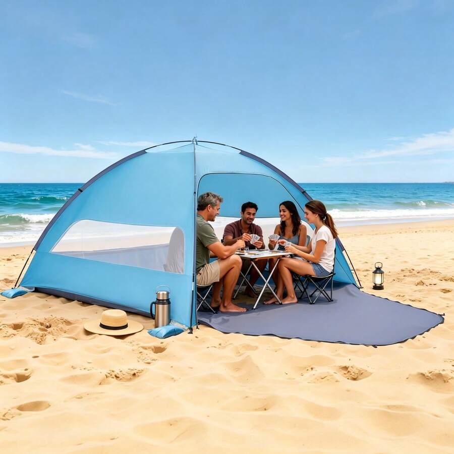 Beach Tent Sun Shelter For 6 Person, UPF 50+ Protection, Portable Sun Shade Canopy With Carrying Bag & Sand Pockets, Lightweight And Easy Setup Beach Umbrella For Camping Fishing Outdoor Picnic - for 6 Person, Sand Pockets, 63 in - 查看 1