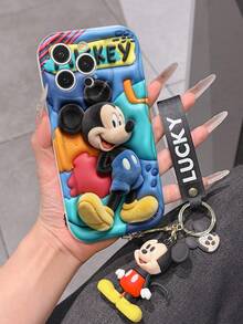 Disney Mickey Mouse Clubhouse Phone Case : 3D Fluffy Pattern Border Protector Phone Soft Phone Case With A Free Cute Mickey Bracelet Chain Lanyard, Mickey, Minnie, Goofy, Donald Duck, Daisy Duck, Pluto, For Apple 17 Promax 17 Pro 16 15 14 13 12 11 Pro Max XS Max X XR Soft Cover Summer Phone Case - 白色 - 查看 5
