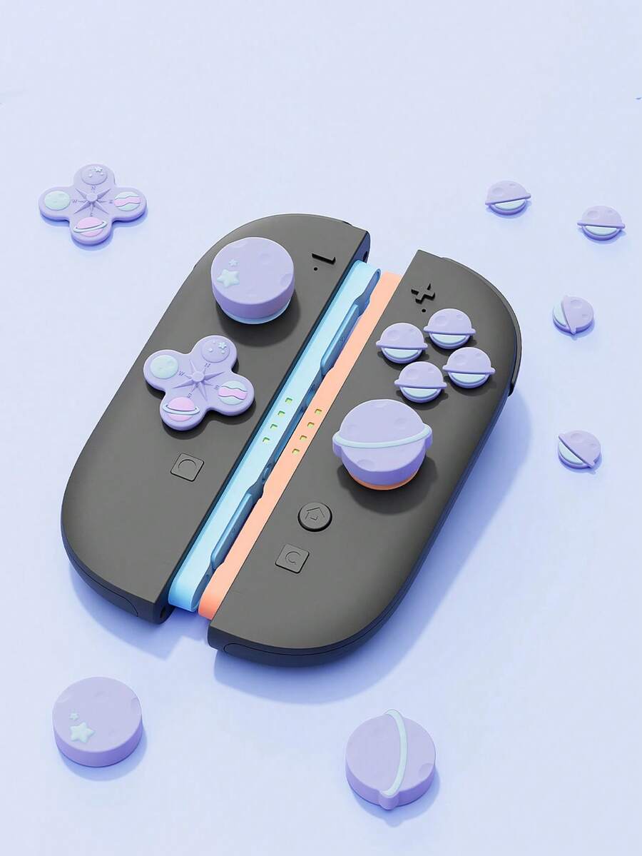 GeekShare Bộ phím điều hướng và nắp cần điều khiển bằng silicon Purple Planet, nắp nút ABXY tương thích với 2