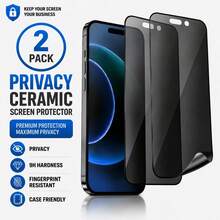 ZYONS 2片裝 17 Pro Max 6.9 吋全螢幕防窺陶瓷螢幕保護貼，防指紋，相容於 17 Pro Max、17 Air、16 Pro Max/16 Pro/16 Plus/16、15 Pro Max、14 Pro Max、13 Mini、12、11、XS MAX、XR、8+、7 Plus 手機殼，TPU 軟膜，非玻璃 - 黑色 - 查看 22
