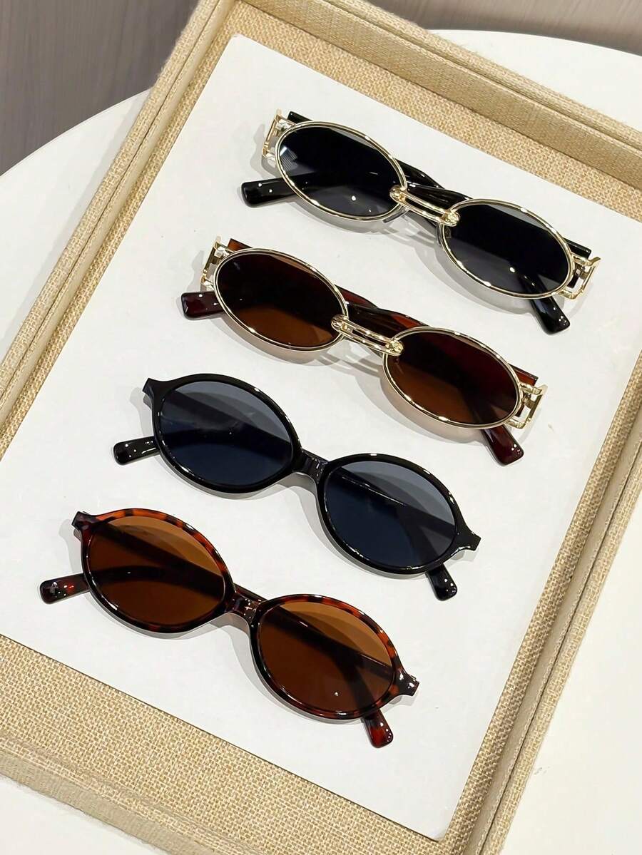 Este conjunto de 4 piezas de gafas de estilo coreano ovaladas personalizadas de latón retro es adecuado para decoraciones de fiestas, accesorios de estilo callejero, ropa de mujer de otoño e invierno, vestimenta casual de negocios, estilo bohemio de bloques de color y estilo de vacaciones. También es adecuado para vacaciones de playa de verano, actividades al aire libre y viajes.