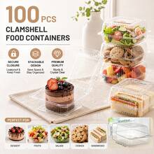 SHINDEL 100PCS Transparent Plastic Square Cake Containers With Lids, 5.4 X 4.8 X 2.8 Inch | Household Cake Box, Individual Cake Slice Boxes For Wedding, Party, Mother's Day, Father's Day Gift, Gift Box - White - View 10