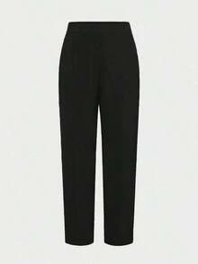 Set de 2 piezas: Chaqueta tipo blazer ajustada y elegante + Pantalones hasta el tobillo, adecuado para negocios, ir al trabajo y uso diario, color negro, primavera - Negro - Ver 9