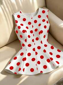 Camiseta de mujer sexy y elegante con estampado de lunares, adecuada para atuendos de primavera/verano - Rojo - Ver 7