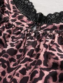 Top de camisola con parches de encaje y estampado de leopardo sexy para vacaciones de verano - Rosa - Ver 7