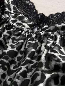 Top de camisola con parches de encaje y estampado de leopardo sexy para vacaciones de verano - Blanco y Negro - Ver 6