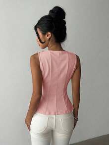 sin mangas elegante para ir a la oficina, diseño minimalista, casual de negocios para mujer, ropa de oficina, salir, para maestras, blusa casual para mujer, blusa social para mujer - Rosa vieja - Ver 2