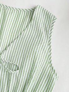 Set de 2 piezas: Pantalones rectos con cordones y rayas, estilo callejero para mujer, verano - Verde militar - Ver 4