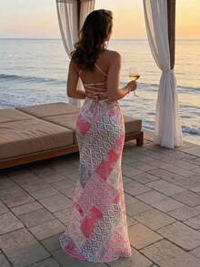 Vestido con estampado floral elegante y espalda descubierta para mujer - Multicolor 2 - Ver 3
