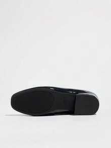 Mocassins à talons bas patchwork bleu marine pour femmes, style britannique rétro, bout rond, chaussures plates à enfiler, chaussures d'uniforme pour le printemps et l'automne, trajets quotidiens - Bleu marine - Voir 8