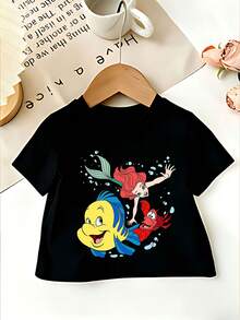 Disney Esta camiseta informal de manga corta con estampados de dibujos animados está diseñada específicamente para niños y niñas, lo que la convierte en una opción ideal para el verano. - Negro - Ver 2