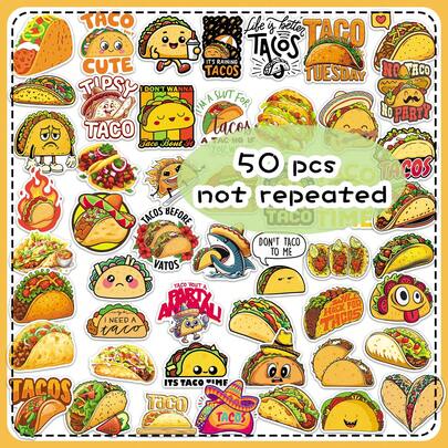 50pcs Cartoon Taco Mexican Food Doodle Anthropomorphic Stickers For Notebook, Tablet, Stationery Decor