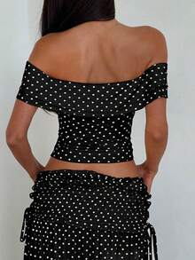 Ropa de mujer conjunto elegante con diseño de hombros insertados y detalles de lazo - Negro - Ver 6