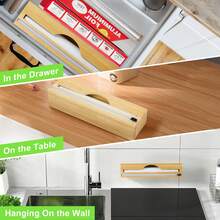 Cling Film Storage Box With Slide Cutter Reusable Parchment Paper Dispenser Multifunctional Kitchen Organizer Household Food Wrap Cutting Storage Tool - Brown - View 8
