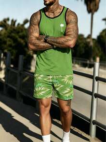 Bộ áo tank top không tay và quần short nam - màu xanh lá - Xem 4