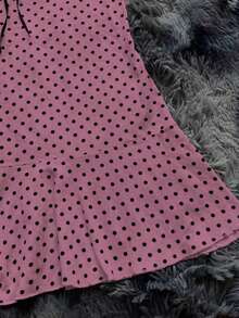 Vestido mini con volantes, estampado de lunares y encaje contrastante sin tirantes para mujer - Rosa - Ver 4