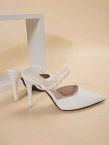 Giày sandal cao gót mũi nhọn hở gót kiểu Pháp cổ điển, thanh lịch, phù hợp cho công sở, mùa xuân/hè, hàng mới về cho nữ. - trắng - Xem 5